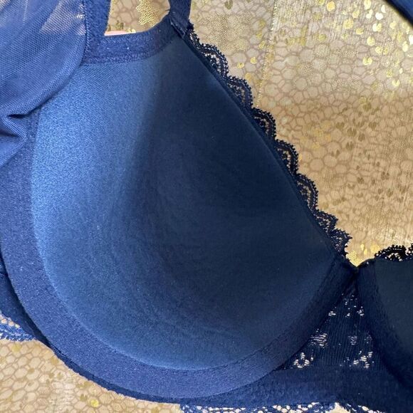 Victorias Secret Navy Blue Shimmer Sparkle Dream Angels Lined Demi Bra 34DD - Picture 6 of 6